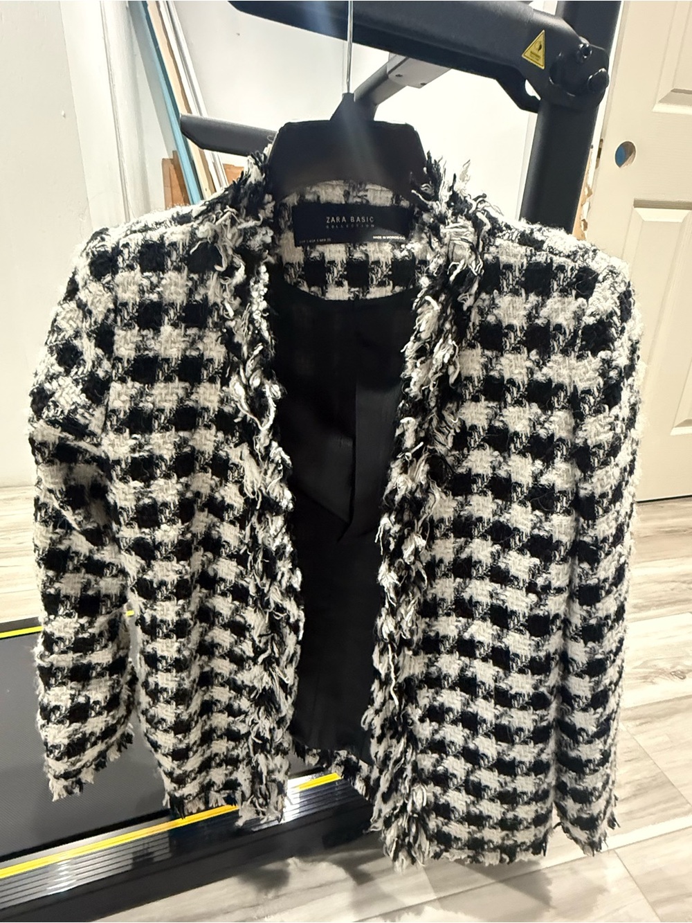 Zara Black and White Tweed Fringe Blazer